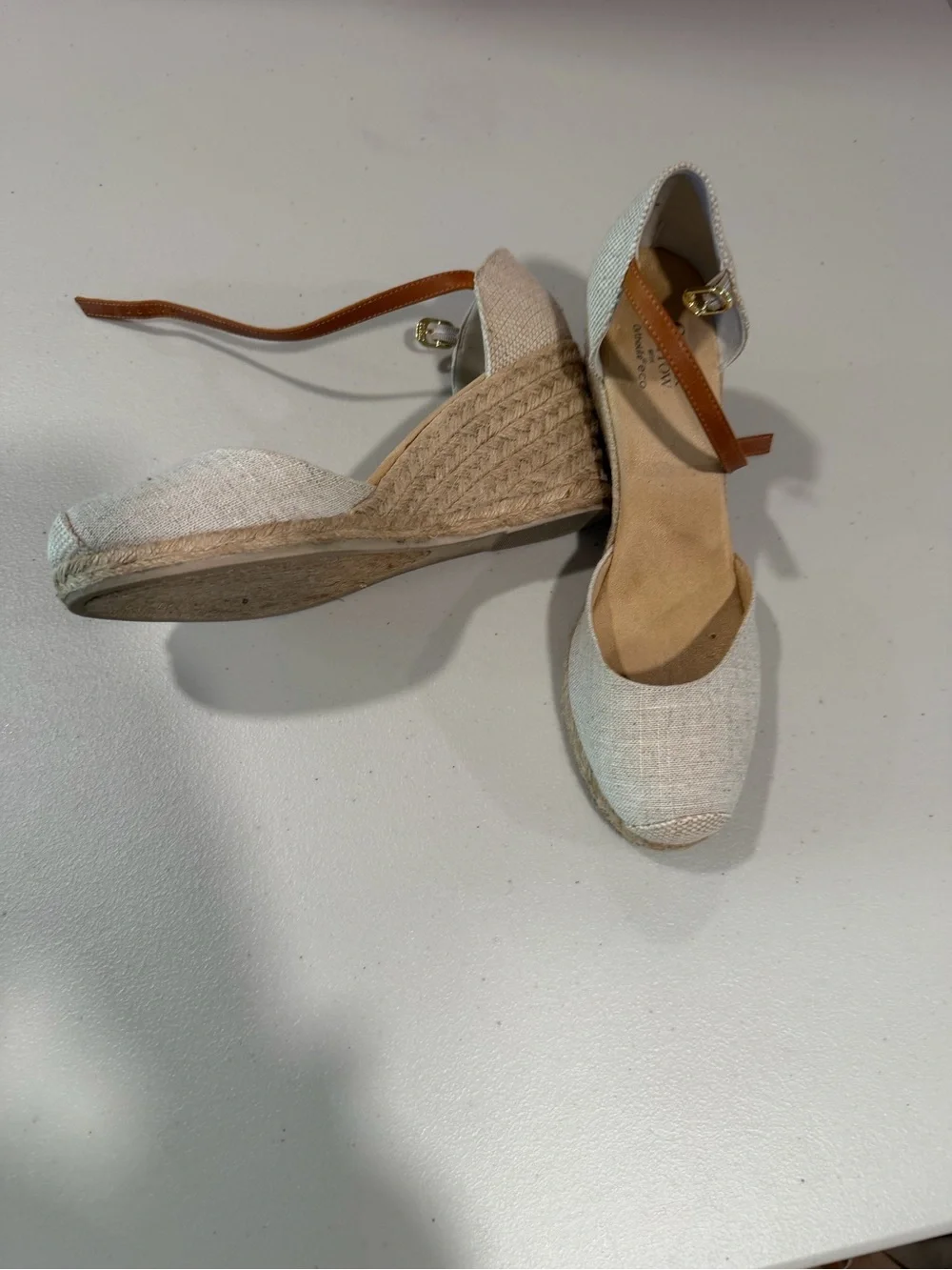 croft & barrow Cream Woven Slingback Espadrilles with Gold Buckle
